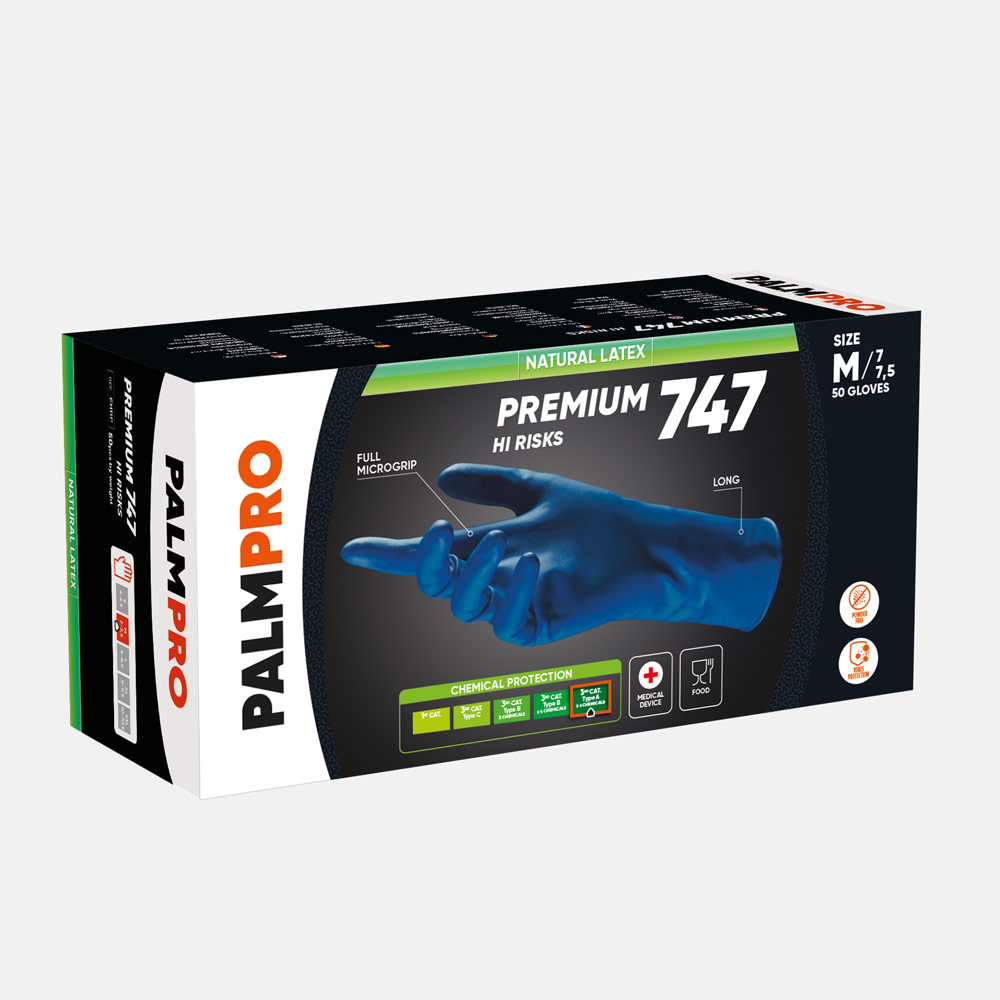 GUANTI MONO-LATTICE HI-RISKS SENZA POLVERE pz.50 EHRP PALMPRO 747 - immagine 2